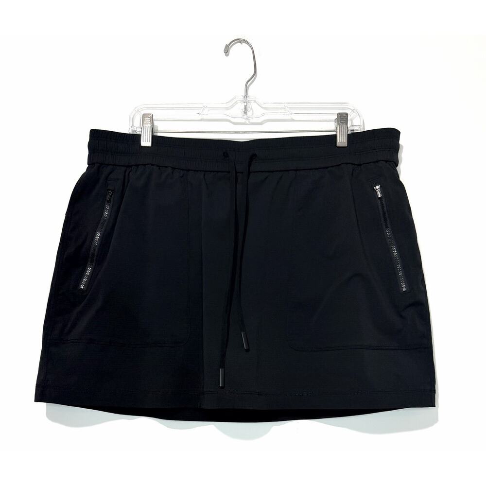 Athleta Trekkie Batik Womens Skort XL Black Pockets Elastic Waist Skirt Shorts